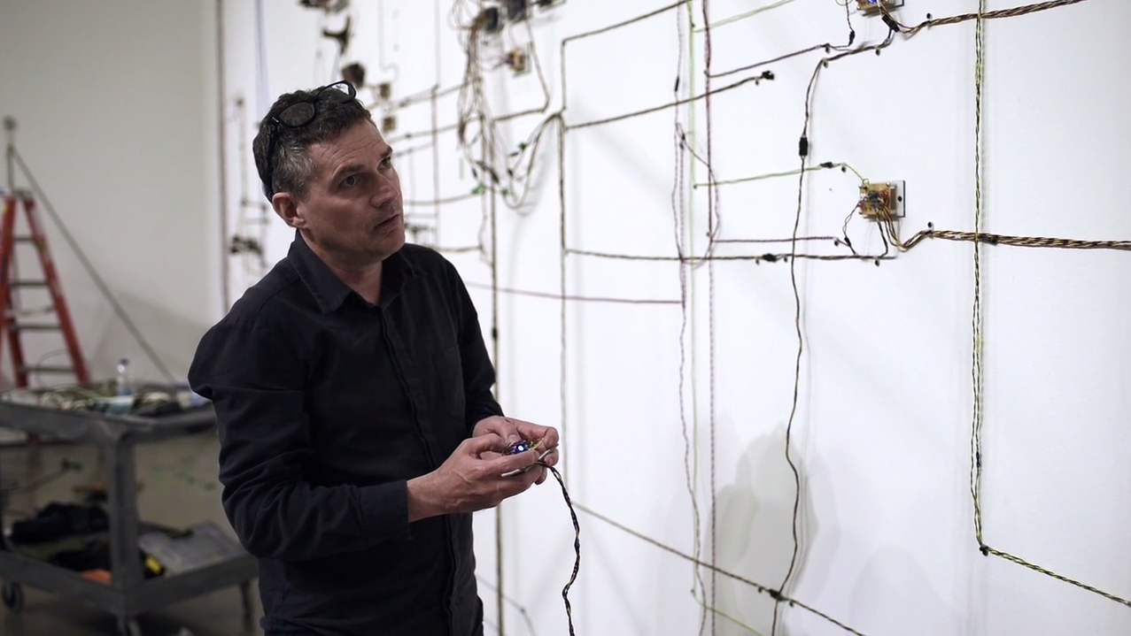 JeanPierre Gauthier testing an element of his Orchestre à géométrie