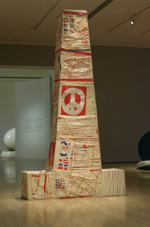Amerik, 1970, Canvas, string, flannel, wool, tape and aluminum.
