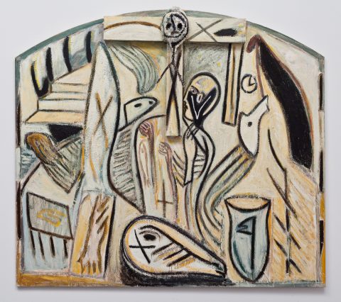 Untitled, 1985, Oil, encaustic and wood on canvas.