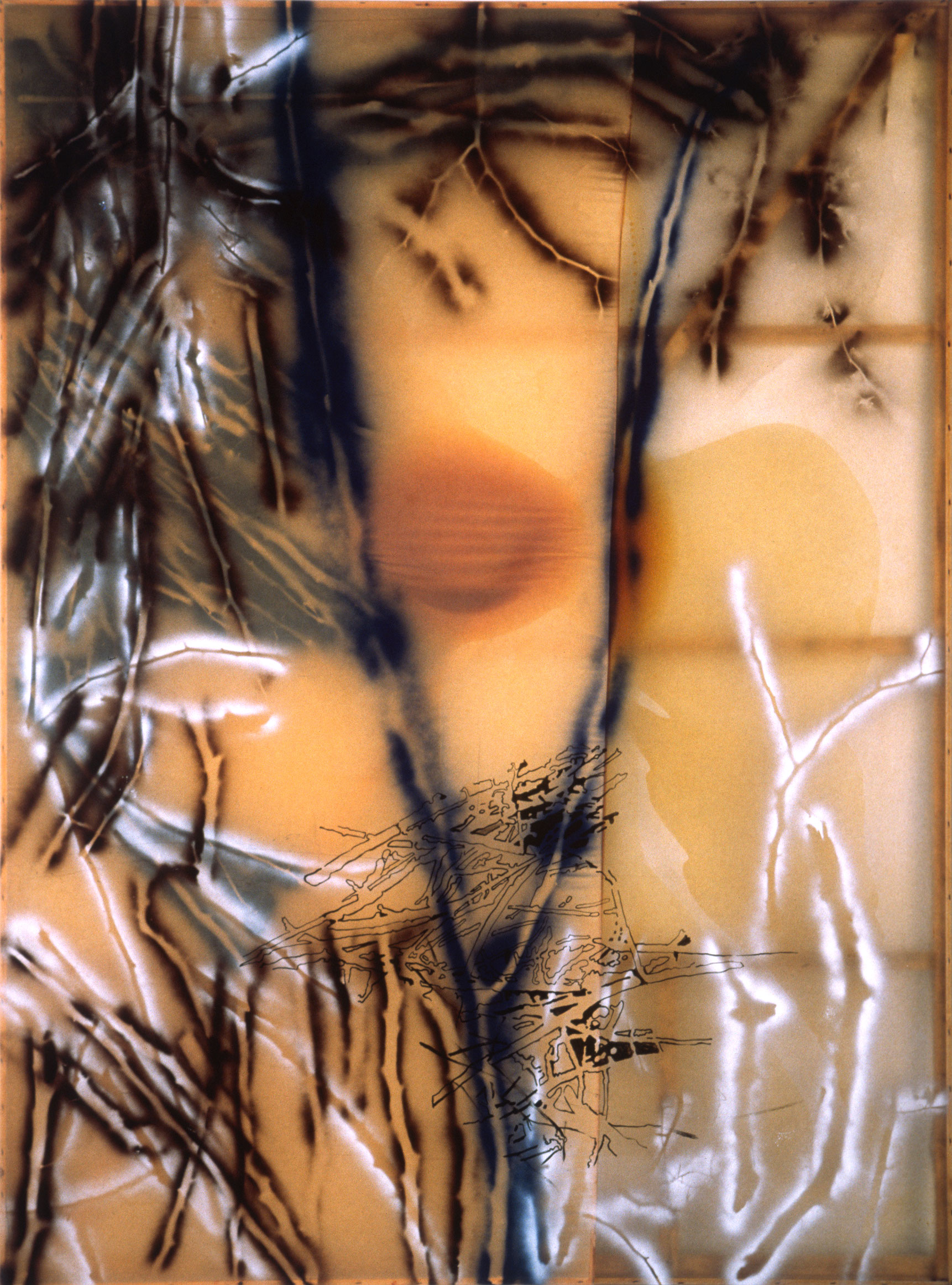 Beaver/Bear, 1989, Sigmar Polke, Résine de polyester, acrylique, peinture aérosol et graphite sur toile.