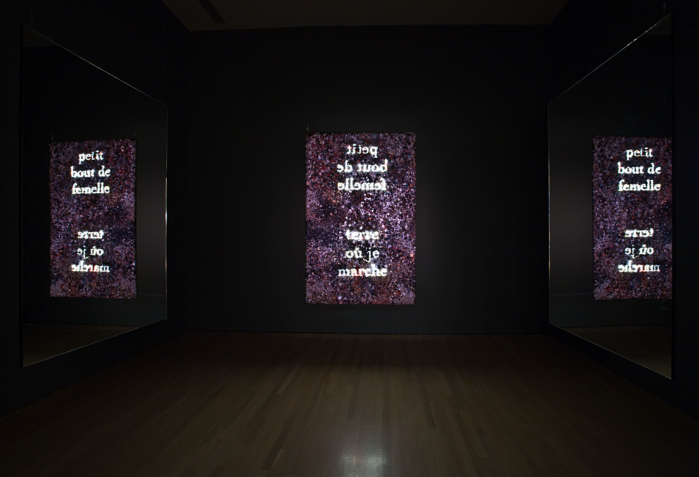 Not I/Pas moi, 2006-2007, Christine Davis, Diaporama en boucle projeté sur écran de boutons suspendu, miroirs, 18 min.