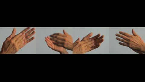 arrêt sur image de Unwriting, 2010, Nelson Henricks, 4 vidéogrammes couleur, projection à 4 canaux, 12 min., son, 1/5.